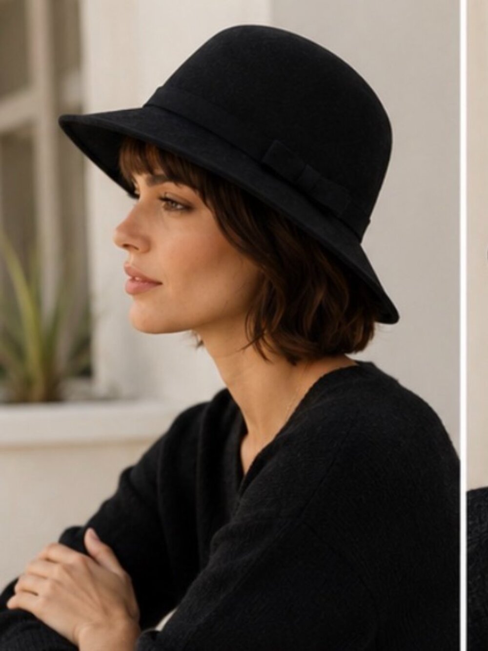 NWT Magid Hats Black Wool Blend Wide Brim Cloche Hat Bow Accent Elegant Classic